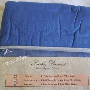 NEW Blue Paisley Damask King Size Duvet Comforter Cover & Sham Set, 100% Cotton